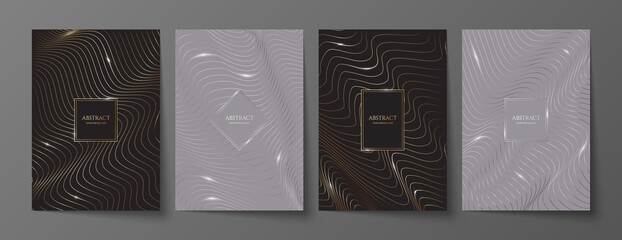 Wall Mural - luxury silver and golden geometric a4 templates set. collection of premium linear backgrounds design