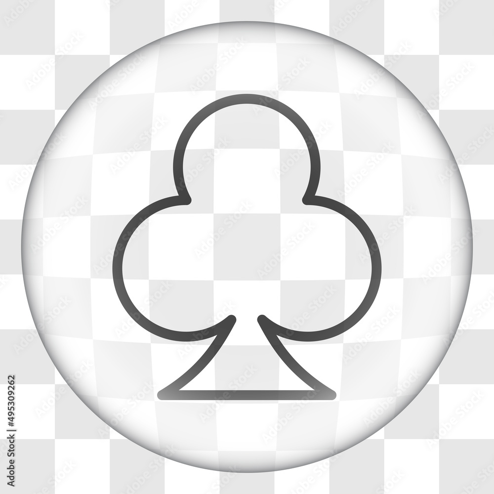 Clubs simple icon, vector. Flat desing. Glass button on transparent ...