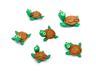 a set of turtles made of plasticine