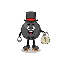 Bowling Ball Mascot Illustration Rich Man Holding A Money Sack