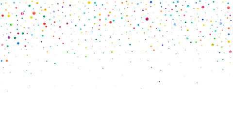 Wall Mural - Watercolor confetti on white background. Alluring rainbow colored dots. Happy celebration wide colorful bright card. Fabulous hand painted confetti.