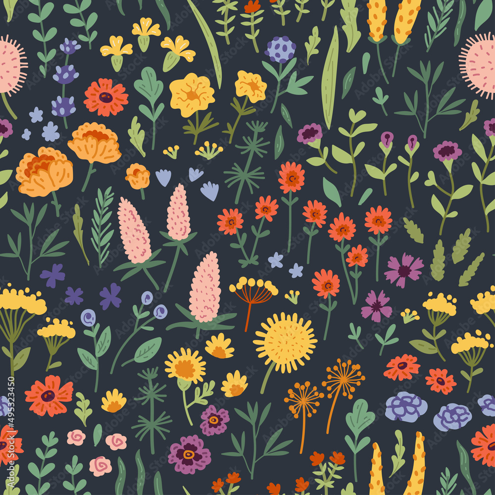 เวกเตอร์ Stock Vector seamless pattern with hand drawn wild plants ...