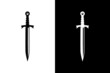 Medieval Black Sword Knight. Knife Blade Silhouette logo design vector

