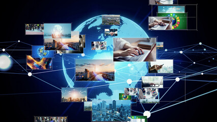 Aufkleber - Global communication network concept.  Video distribution. Digital contents.