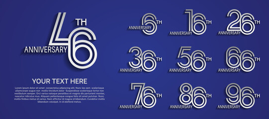 set anniversary logotype premium collection silver color with double line on blue background