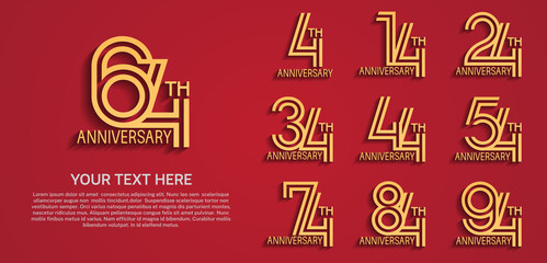 set anniversary logotype premium collection golden color with double line on red background