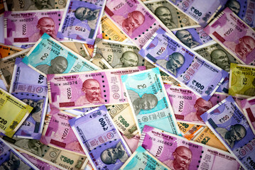 Wall Mural - Various Indian paper currency background