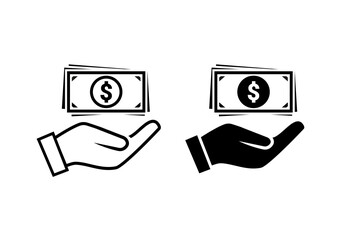 Wall Mural - Hands holding up dollar money. Payment icon. Vector illustration