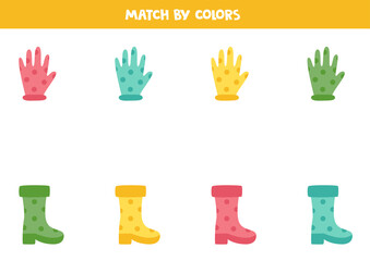 Wall Mural - Color matching game for preschool kids. Match boots and gloves by colors.