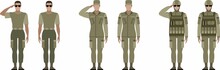 Woman In Military Uniform. Flat Vector Illustration Of A Soldier Salute.