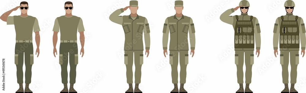 Man in military uniform. Flat vector illustration of a soldier salute ...