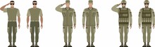 Man In Military Uniform. Flat Vector Illustration Of A Soldier Salute.