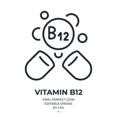 Wall Mural - vitamin b12 cobalamin capsule editable stroke outline icon isolated on white background flat vector 