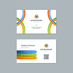 Business card design trendy colorful template modern corporate branding style vector illustration. Two sides with abstract logo on clean background.