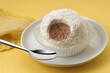 canvas print picture - white truffle, semifreddo dessert with cream ice cream with chocolate heart