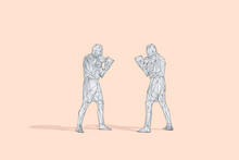Low Poly Wireframe Of Two Boxers Fighting At Studio