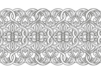 Wall Mural - Interlacing abstract ornament in the medieval, romanesque style. Seamless pattern, backgroundin gold and black. ector illustration.