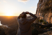 Man Bird Watching In Monfrague National Park At Sunset