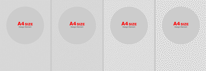 Wall Mural - set of white halftone dots frames. circles on grey backgrounds. a4 size, a4 format. vector illustrat