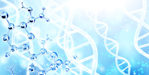 Wall Mural - genetic engineering, gmo and gene manipulation concept. horizontal banner with molecular structure a