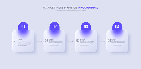 Business timeline chart template. Infographic 4 steps. Glass morphism effect. Vector illustration.