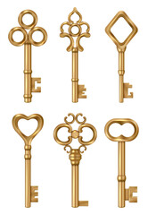 Wall Mural - golden key. real estate symbols medieval ornate vintage keys for doors decent vector 3d realistic il