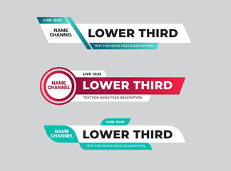 Wall Mural - set of colored vector lower thirds for news titles and credits, channel name and time.
