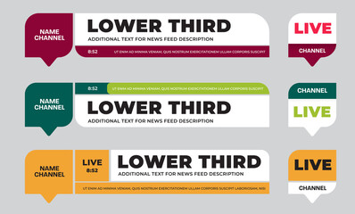 Wall Mural - set of colored vector lower thirds for news titles and credits, channel name and time