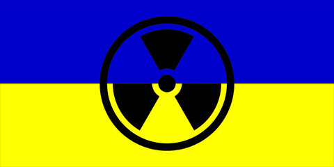 Ukraine. Nuclear weapons. Ukrainian flag with chemical weapons symbol. Illustration of the flag of Ukraine. Horizontal design. Abstract design. Illustration.  Jerson. Stop the fire. 36 hours.