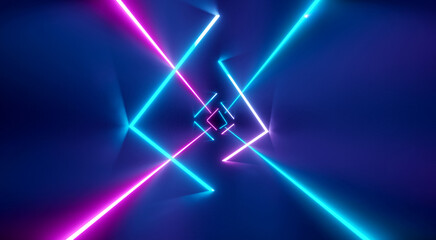 Wall Mural - futuristic neon laser light tunnel. neon light abstract background, 3d rendering.