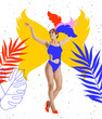 © master1305 - Contemporary art collage with beautiful young woman in drawn colorful carnival peacock costume. Concept of festival, holdiays, art, fashion