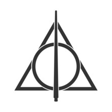Deathly Hallows, A Symbol From The Harry Potter Book. A Magic Wand, A Resurrection Stone, And A Cloak Of Invisibility. Vector