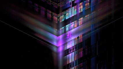 Abstract glowing background digital technology. Hi tech digital interior data center server, business technology blurred Polygonal geometric matrix space, 3D render