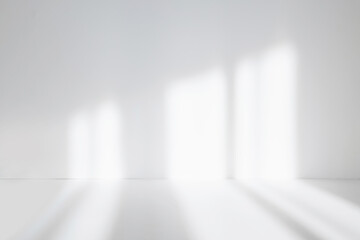 Leinwandbilder - Abstract white studio background for product presentation. Empty room with shadows of window. Display product with blurred backdrop. Soft focus