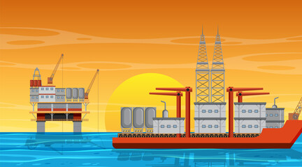 Wall Mural - Petroleum industry concept with offshore oil platform