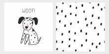 Cute Cartoon Dog - Vector Illustration. Love My Pets. Dalmatian Seamless Pattern