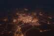Aerial shot of Gaborone (Botswana) at night, view from south. Imitation of satellite view on modern city with street lights and glow effect. 3d render