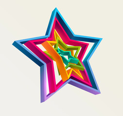 Wall Mural - 3D colorful stars on white background. Art geometric shapes.