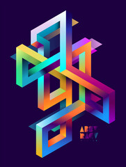 Wall Mural - 3d isometric impossible colorful shapes. abstract geometric composition.