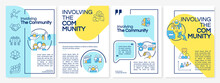Involving Community Blue And Yellow Brochure Template. Social Planning. Leaflet Design With Linear Icons. 4 Vector Layouts For Presentation, Annual Reports. Questrial, Lato-Regular Fonts Used