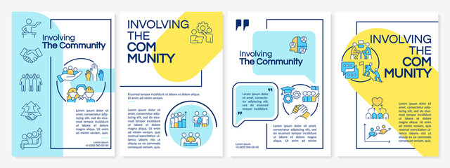 involving community blue and yellow brochure template. social planning. leaflet design with linear i