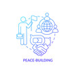 Peace-building blue gradient concept icon. Constructive partners relationships. Community security abstract idea thin line illustration. Isolated outline drawing. Myriad Pro-Bold font used