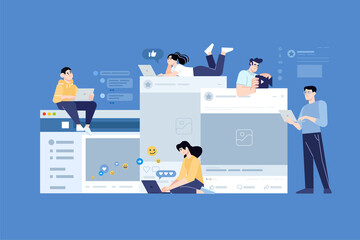 Wall Mural - people concept. vector illustration of social media, networking, online social platform and communit