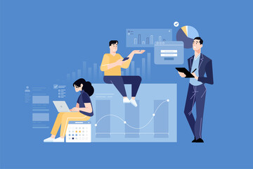 People concept. Vector illustration of seo, account analytics, data management, for graphic and web design, business presentation and marketing material.