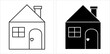Kid drawing with house. Vector illustration in child style. Outline and silhouette design.