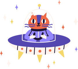 Wall Mural - cute cat astronaut in outer space childish cartoon illustration