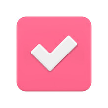 Realistic Checkmark Pink Button Done Complete Positive Answer 3d Icon Vector Illustration