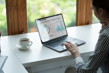 Portrait of young asian woman working with laptop at home office