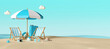 Leinwandbild Motiv Summer vacation concept, Banner of beach chairs and accessories on the beach,3d illustration