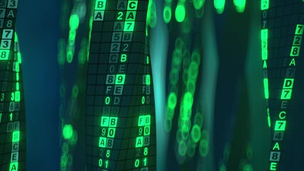 Abstract futuristic cyberspace or metaverse with computer code. Seamless loop 3D render animation